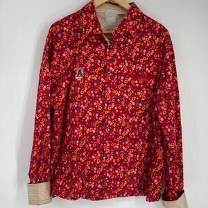 A. Tiziano Shirt Men’s XL Red Vintage Floral Flip Cuff Flip Collar 100% Cotton